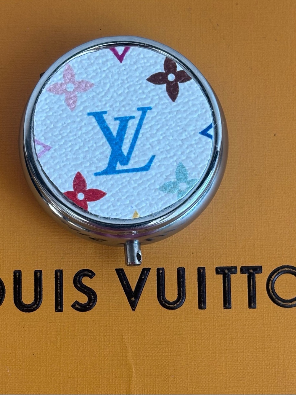 Louis Vuitton Murakami Pill Box, Jewelry Box, 2 inches diameter